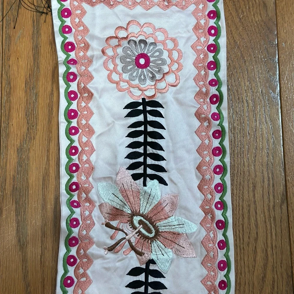 Temperley London Embroidered Floral Tassel Scarf Wrap Pink Black 75